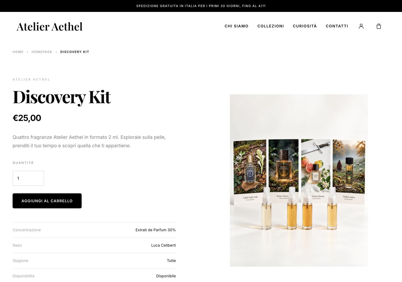 Vista desktop della pagina prodotto Discovery Kit con fotografie, descrizione e informazioni di acquisto