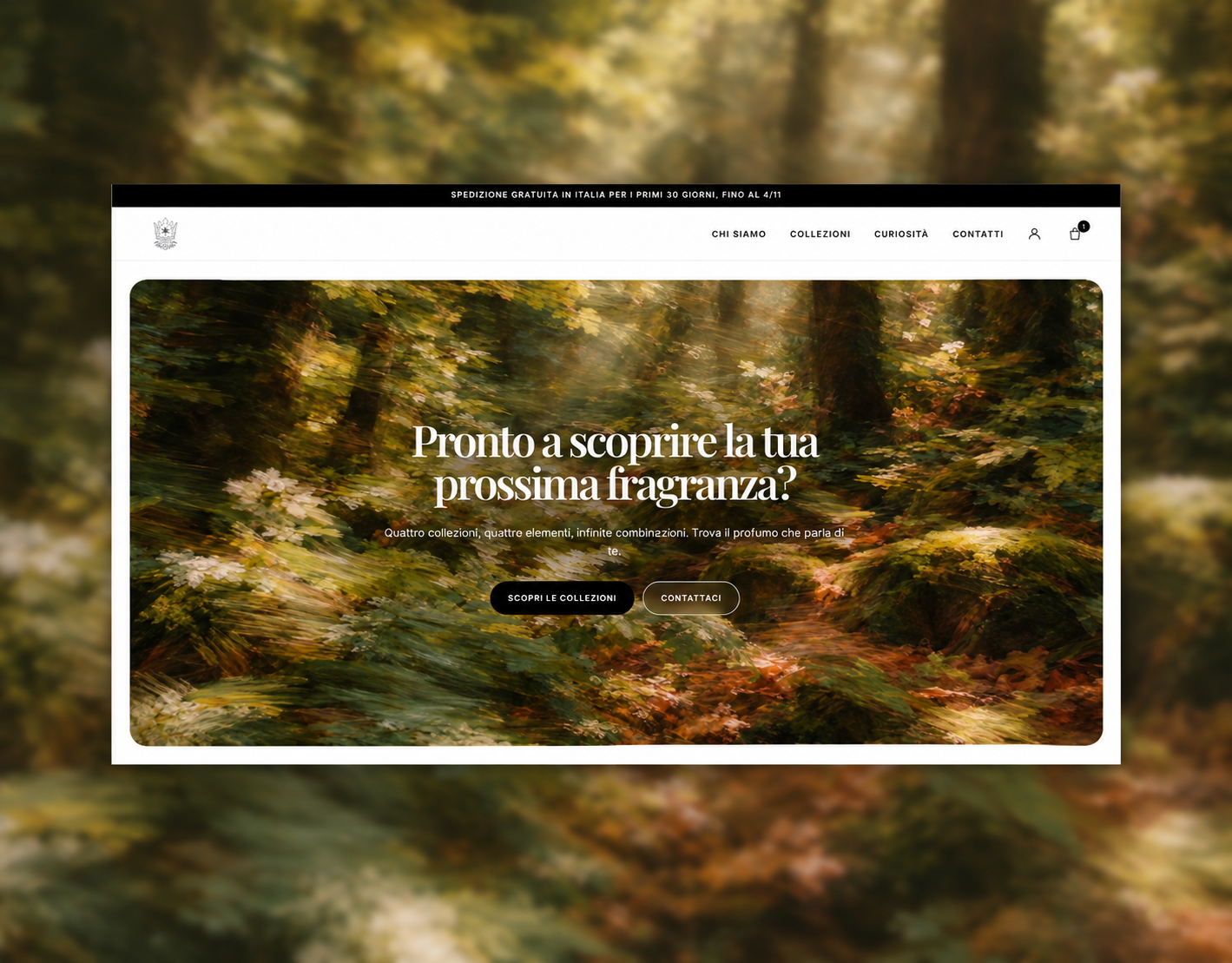 Schermata desktop del sito Atelier Aethel immersa in una foresta